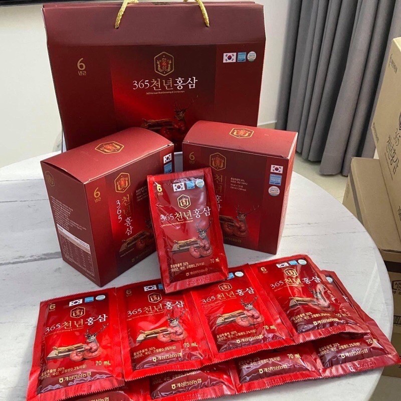 Nước hồng sâm linh chi nhung hươu Hộp 20 gói x 70ml hàn quốc Hansusam 365