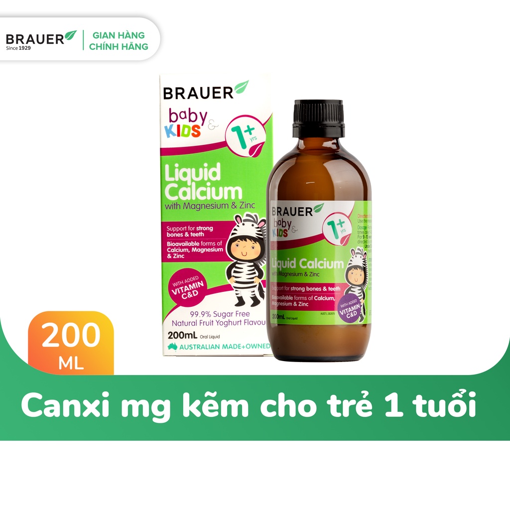 Brauer Hỗn hợp Vitamin Canxi, Magie và Kẽm dạng lỏng cho trẻ từ 1 tuổi trở lên (200ml)