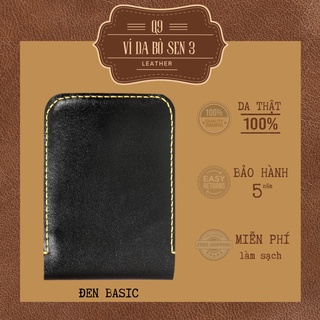 Ví da nam Q9 LEATHER Ví Sen 3 da bò thật cao cấp nhỏ gọn Màu Đen Basic
