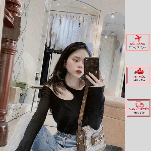 Áo thun body dài tay nữ cổ tròn dây chéo màu đen trắng phong cách hàn quốc thời trang nữ yolo fashion