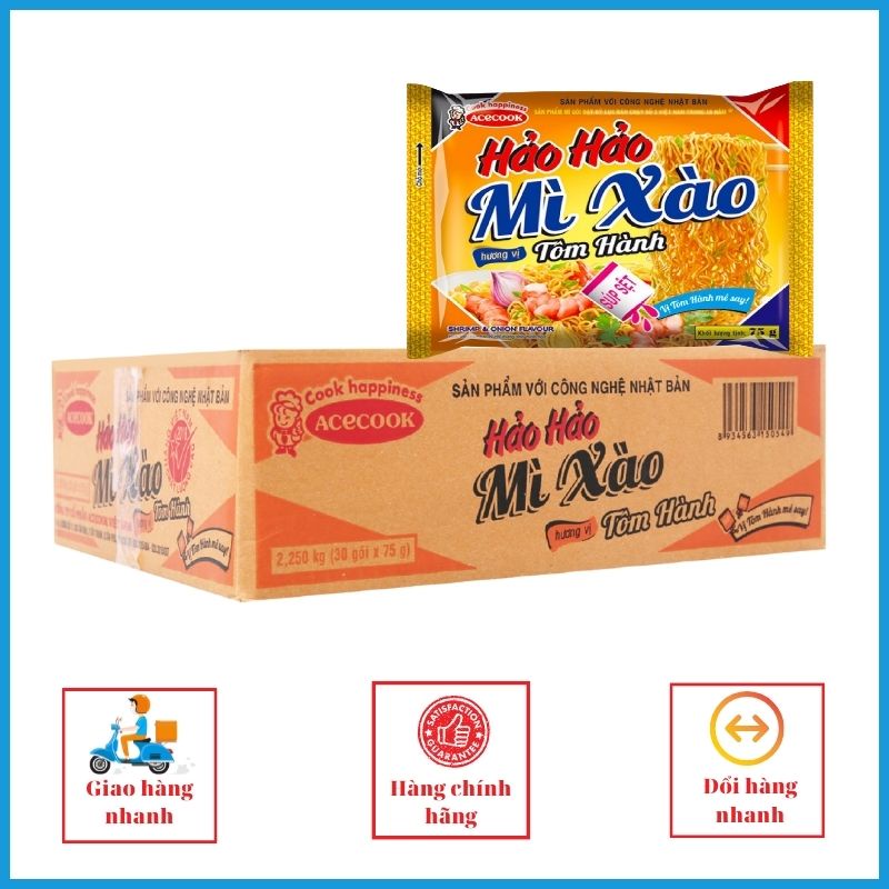 Mì Hảo Hảo 3 loại tôm chua cay, tôm hành, tôm xào chua ngọt thùng 30 gói 75g, MMHHCC01