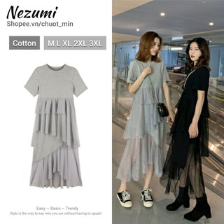 (Sẵn Đen M_Ảnh thật) Đầm váy ren nữ xếp 2 tầng vạt chéo dự tiệc công chúa