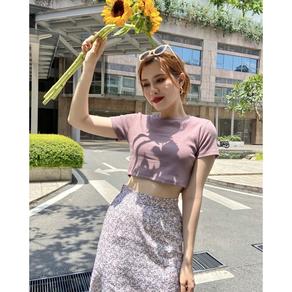 (Ảnh Thật/Sẵn ) Chân Váy Hoa midi Phối Croptop Trơn DollaHouse