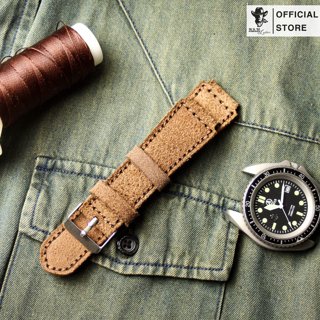 Dây Đồng Hồ Da Thật RAM Leather 1960 Cho Casio AE 1200 WHD và đồng hồ dây 18mm Da Bò Lộn  Bền Đẹp