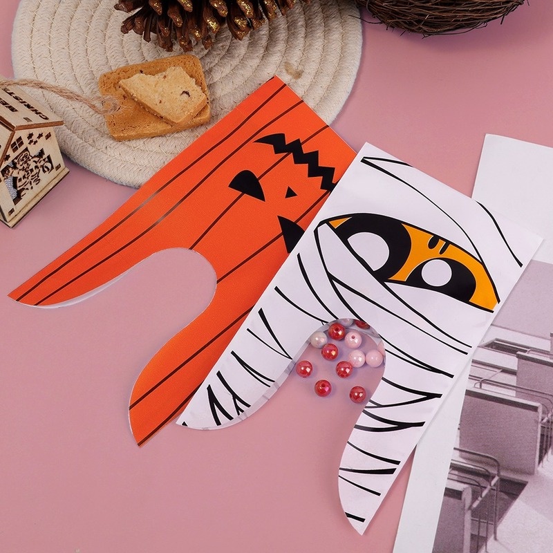 Set 50 Túi Nhựa Đựng Kẹo Họa Tiết Tai Thỏ / Ma / Bí Ngô Trang Trí Tiệc Halloween