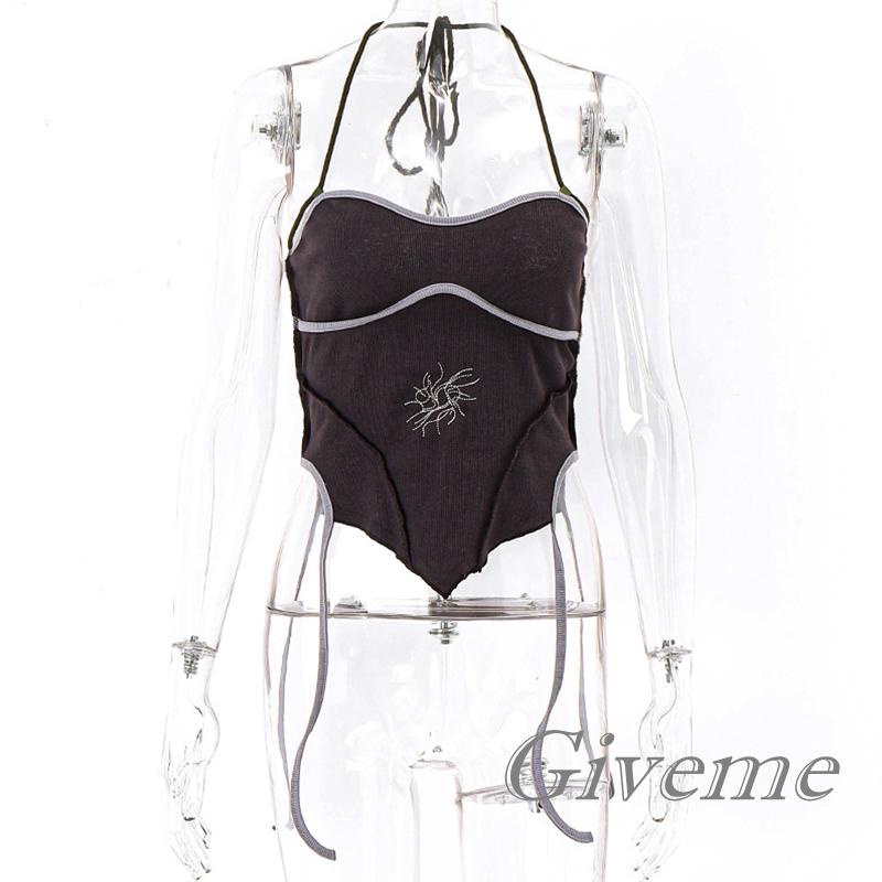 Áo Crop Top Không Tay Hở Lưng Dáng Ôm In Họa Tiết Thời Trang Cho Nữ