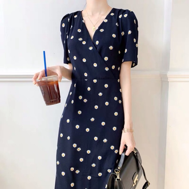 {order bigsize,L-4xl}Váy cổ đáp chéo hoa nhí | BigBuy360 - bigbuy360.vn