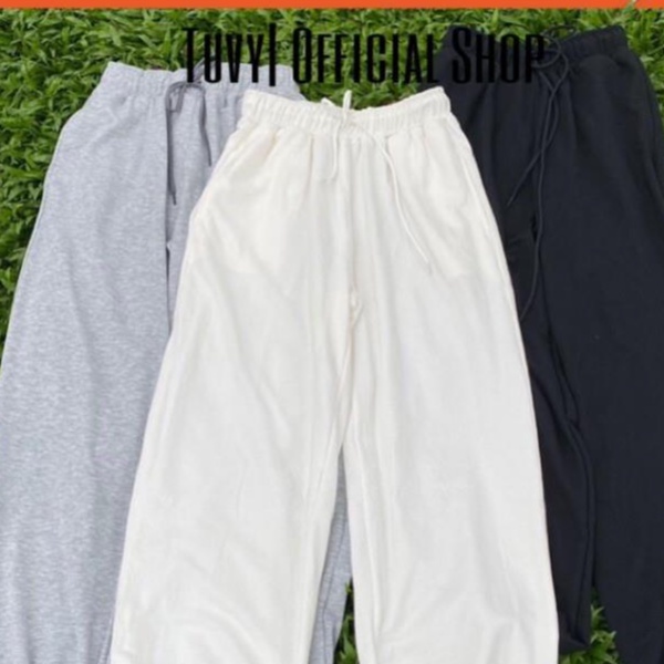 Quần bom bo ống nữ TUVYSHOP Quần Jogger TRƠN Màu Trắng Basic có size nỉ tàu mềm min 2 màu đen xám