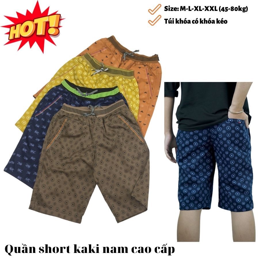 Quần Kaki nam dáng ngắn trên gối cạp chun cao cấp, 4 túi, có khóa kéo an toàn, Giặt máy thoải mái, Bền bỉ