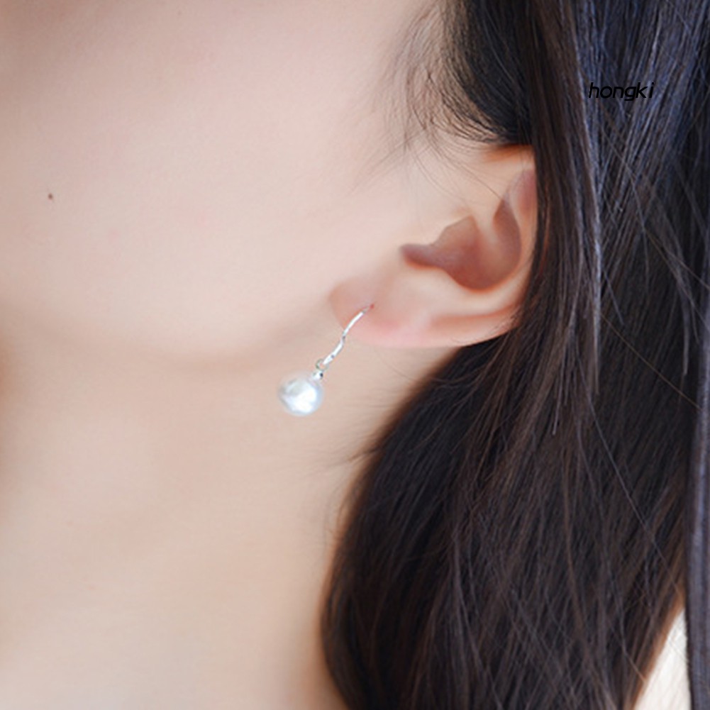 Hoa tai dáng dài đính ngọc trai nhân tạo 8mm thời trang dành cho nữ