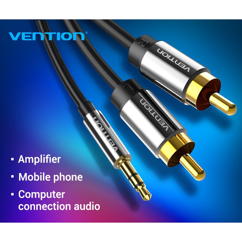 Dây tín hiệu âm thanh 3.5 ra 2 RCA VENTION cao cấp - Dây AV Vention chống nhiễu - Hàng chính hãng