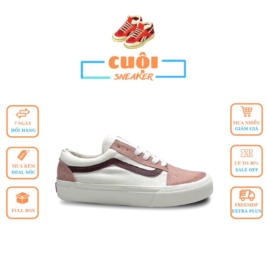 Giày thể thao nam nữ 𝗩𝗮𝗻𝘀 Vault Old Skool - Giày 𝗩𝗮𝗻𝘀 Old Skool màu hồng vải canvas cao cấp Full Bill Box