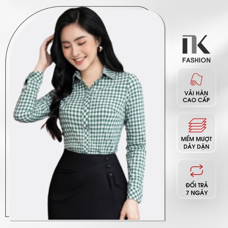 Áo Sơ Mi Dài Tay Nữ NK Fashion Thiết Kế Họa Tiết Kẻ Caro Basic, Chất Vải Cao Cấp, Không Nhăn Xù NKSM2202006