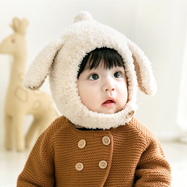 MŨ LÔNG CỪU CHO BÉ TAI DÀI SIÊU CUTE GIỮ ẤM SIÊU TỐT