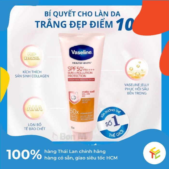 Vaseline 50x Trắng da/Chống nắng Healthy White 320ml Thái Lan