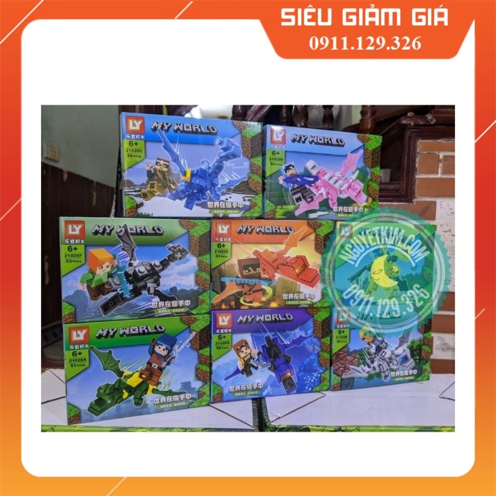 Set 8 Hộp Minifigures Lắp Ráp Xếp Hình My World Minecraft Và Rồng LY 21028- Đồ Chơi Trí Tuệ Trẻ Em