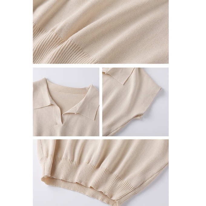 Áo len nữ croptop THOYEUFASHION, Áo croptop nữ chất len tăm cộc tay cổ bẻ hàng dệt kim cao cấp