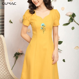 Đầm cổ tim thêu hoa GUMAC MS12031_VANG