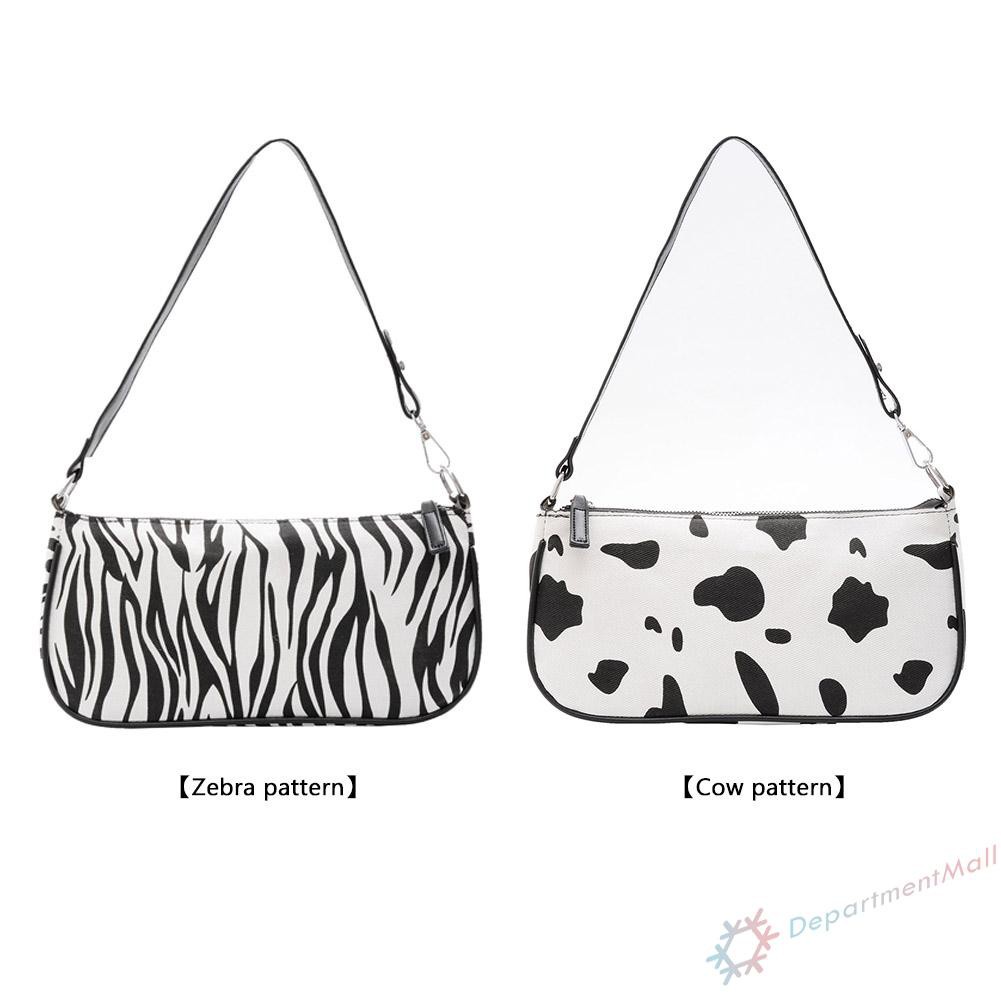 【High Quality】Fashion Cow Zebra Print Women Handbag Female Zipper Shoulder Underarm Bag