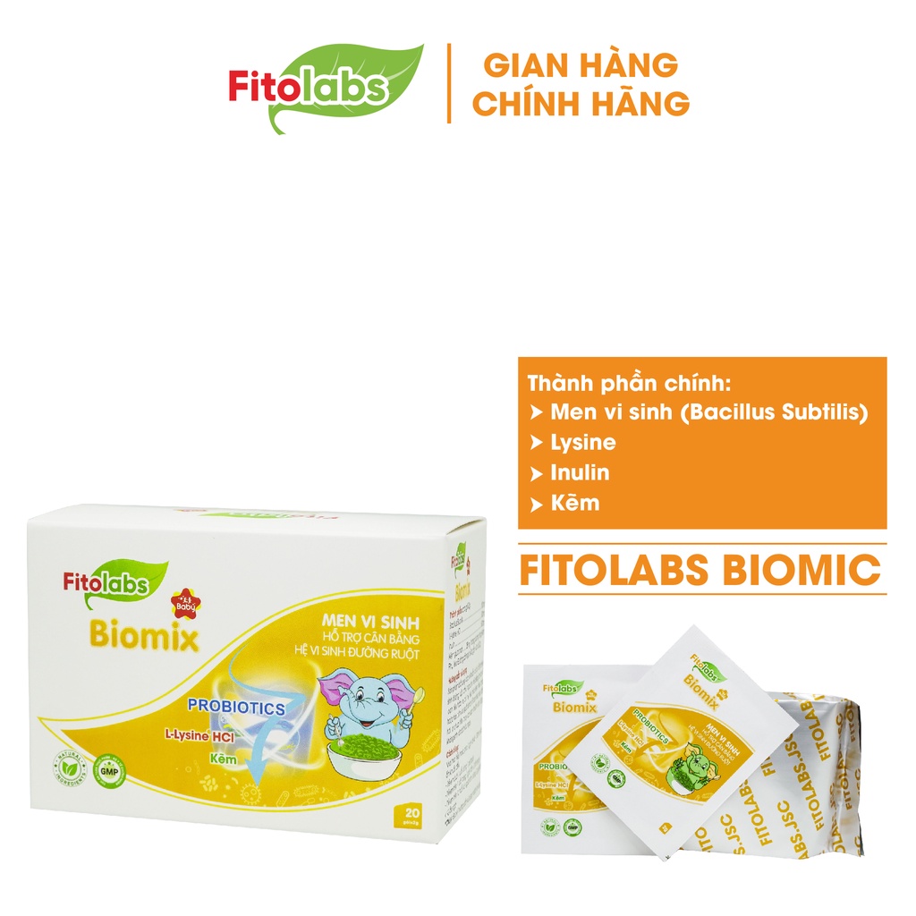 Men Vi Sinh Fitolabs Biomix Hỗ Trợ Cân Bằng Đường Ruột, Cải Thiện Tiêu Hóa, Giảm Táo Bón Cho Bé Hộp 20 Gói FITO12