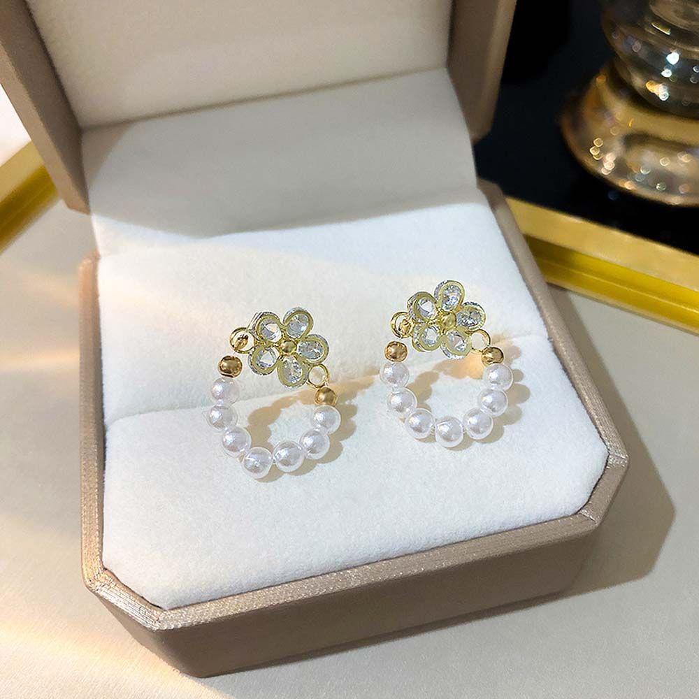 Khuyên Tai Móc Đính Ngọc Trai / Cherry Zircon Phong Cách Hàn Quốc Cho Nữ