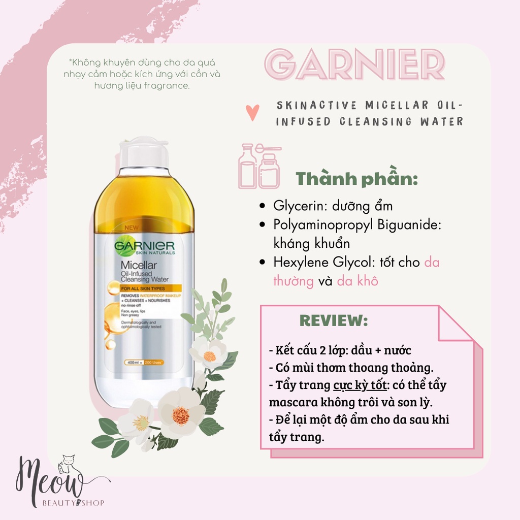 Nước làm sạch và tẩy trang cho mọi loại da Garnier Micellar Water 125ml - 400ml