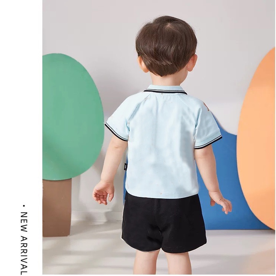 Bộ quần áo cộc tay cổ bẻ bé trai KEYER KIDS chất cotton trẻ em (6 tháng - 5 tuổi) in hình thú đáng yêu SZ40