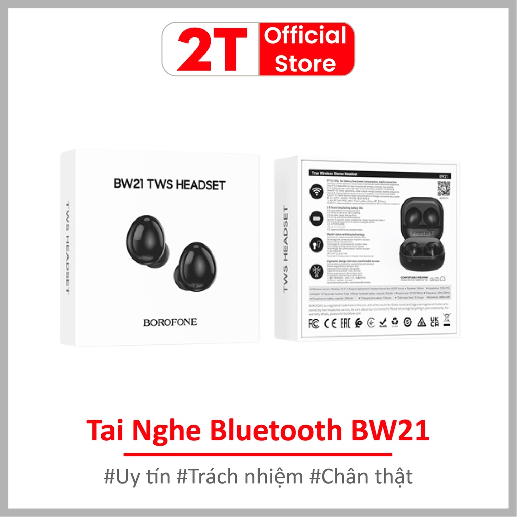 Phụ kiện tai nghe Borofone BW21 nhét tai không dây, bluetooth 5.3, giảm tiếng ồn, kiểu dáng sang trọng