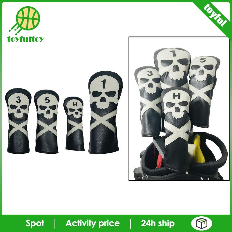 Set 4 Vỏ Bọc Đầu Gậy Đánh Golf Bằng Gỗ Hình Đầu Lâu