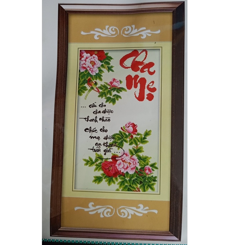 Tranh thêu 3D thư pháp Cha mẹ kích thước 46*74cm