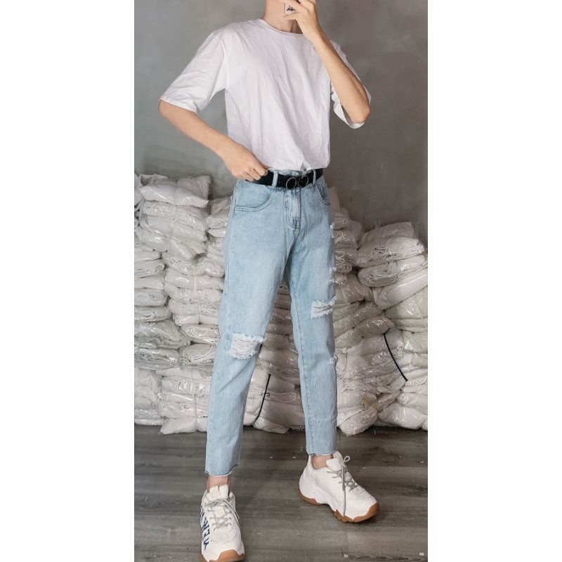 [HÌNH THẬT] Quần baggy ống rộng Form Unisex rách 2 bên cào tưa phong cách