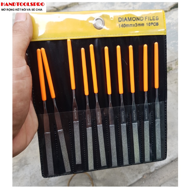 Bộ dũa kim cương dẹp 10 món HONGYU có đủ 3 kích thước 3x140mm,4x160mm,5x180mm