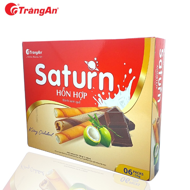 Bánh kem quế Saturn 330g, hỗn hợp socola và sữa dừa, không cholesterol, tặng kèm túi xách, thương hiệu Tràng An