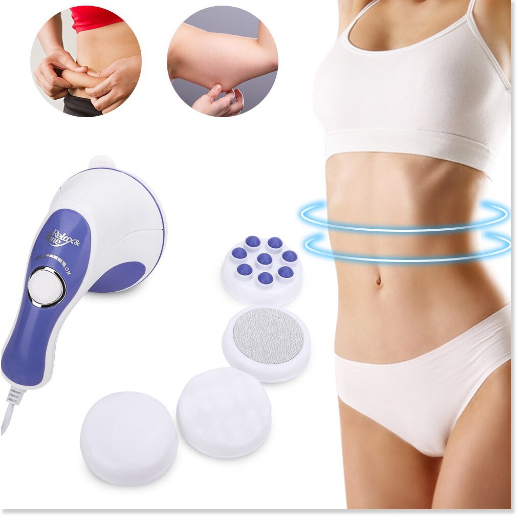 Máy Đánh Tan Mỡ Bụng Cầm Tay Relax &amp; Spin Tone Free Ship Tặng 5 đầu massage, cải thiện vóc dáng hiệu quả