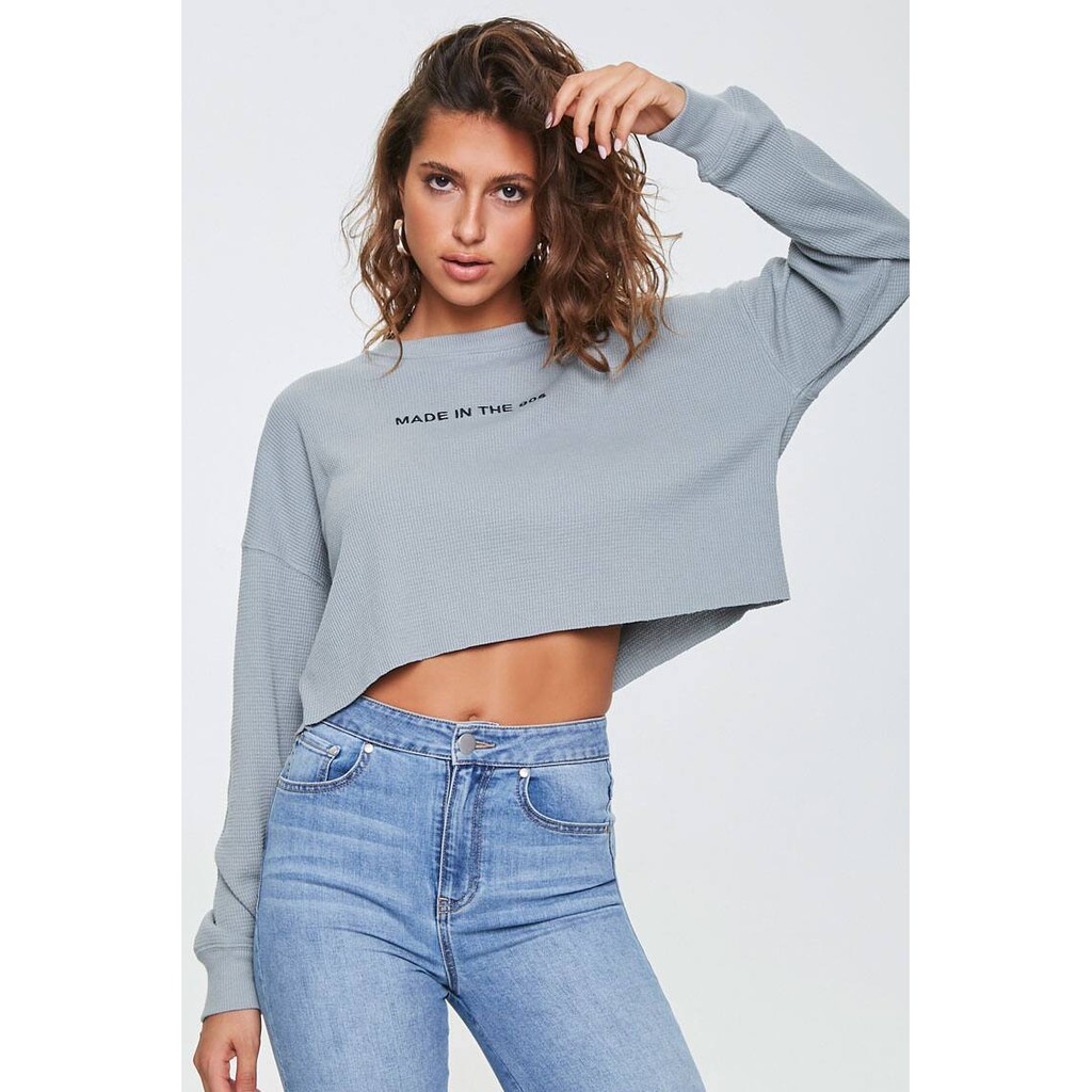 Áo thun croptop F21 in chữ Kami