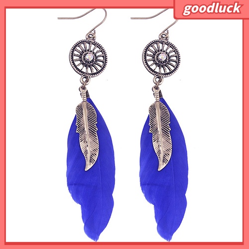 Đôi khuyên tai dài gắn lông vũ phong cách vintage thời trang cho nữ