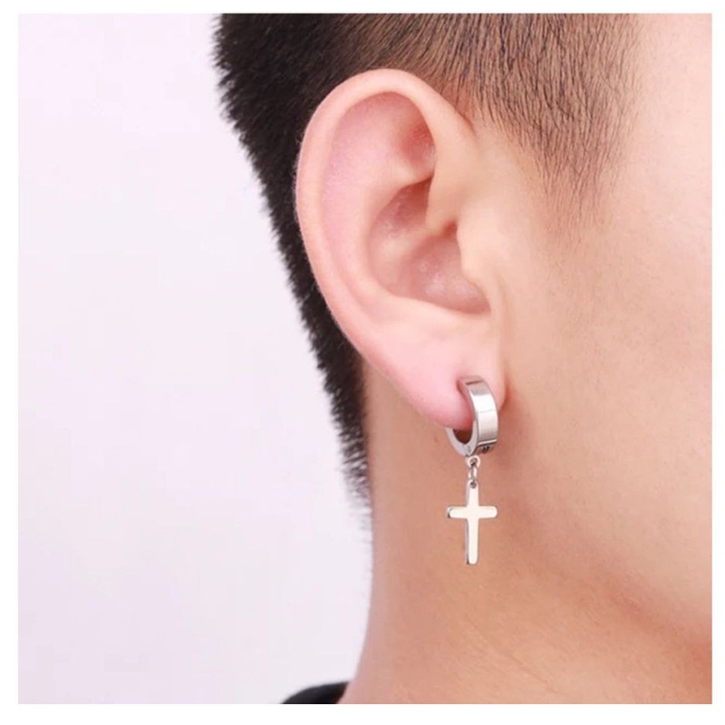 Khuyên Tai Nam / Nữ Hình Chữ Thập Bằng Thép Không Gỉ Chống Dị Ứng