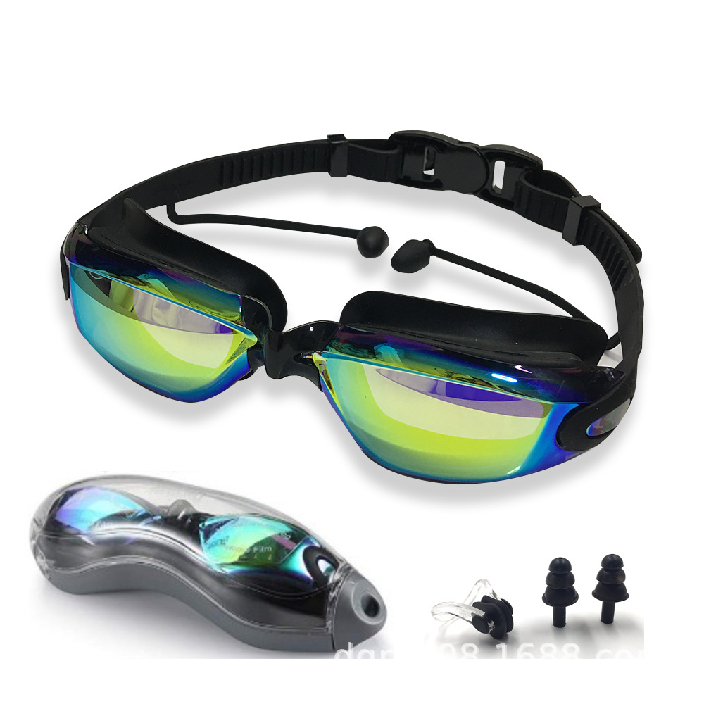 Professional Swimming Goggles swimming glasses with earplugs Nose clip Electroplate Waterproof Silicone for adluts