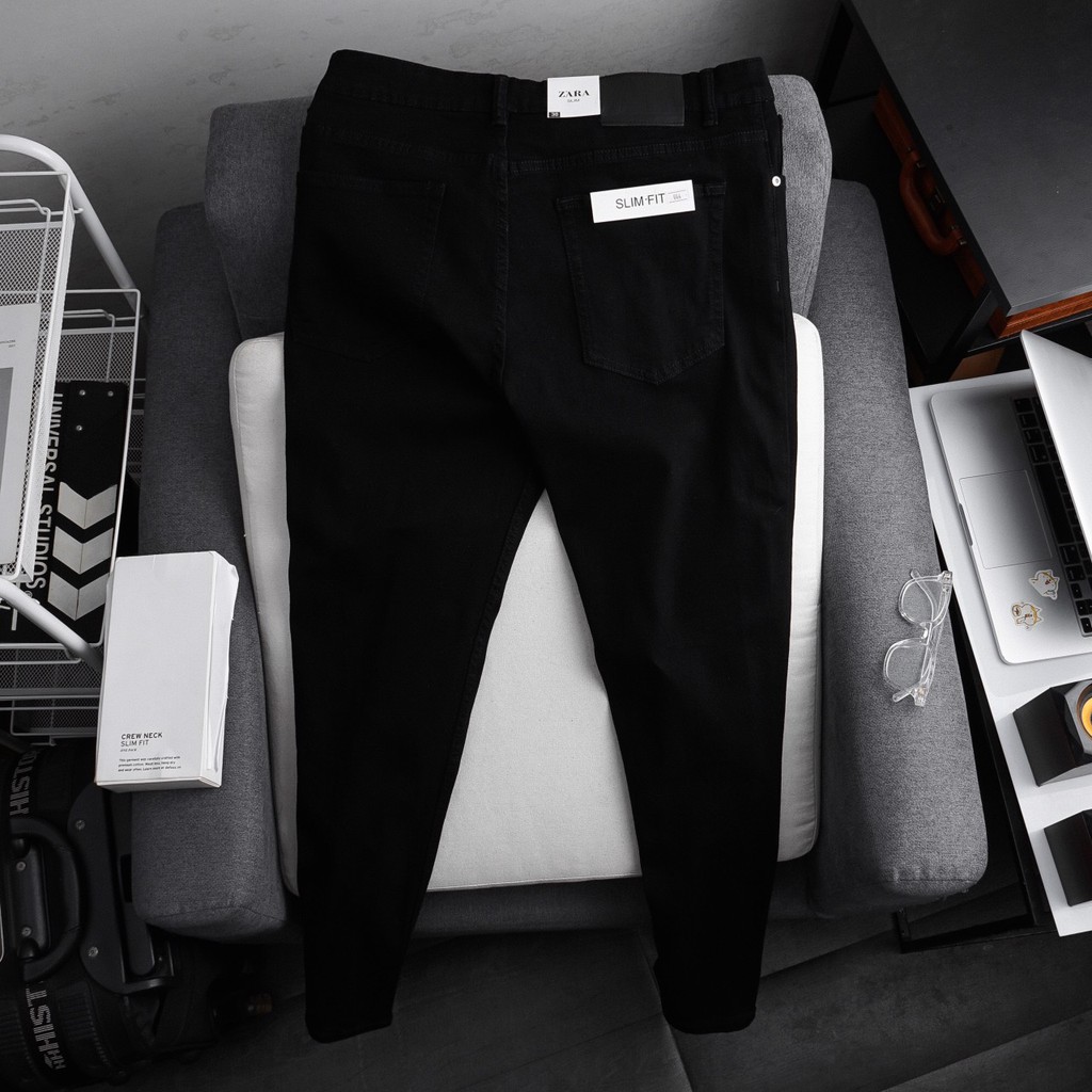 [bigsize &lt; 130kg] quần jean nam rách 2 gối bigsize màu đen ống đứng mã 06