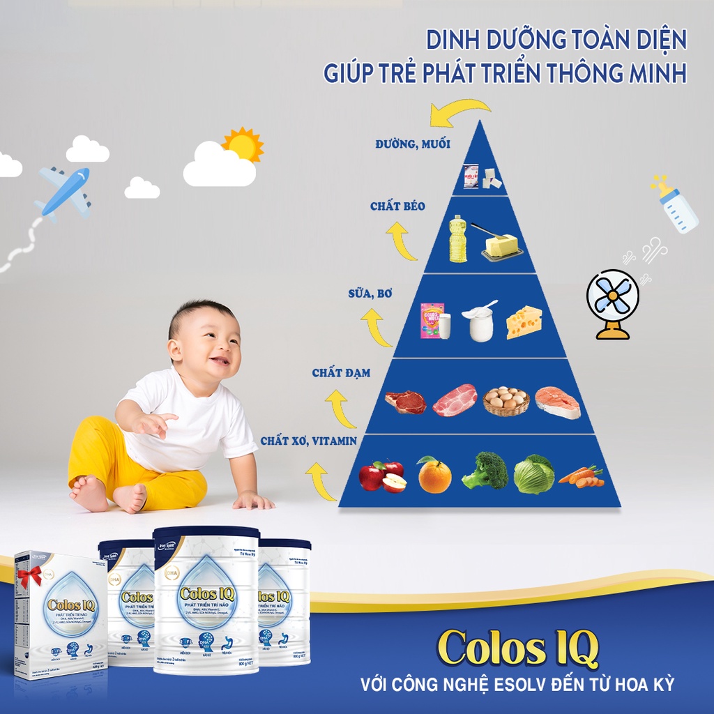 Sữa Bột COLOS IQ chính hãng lon sắt 800Gr giúp hỗ trợ phát triển trí não, cải thiện hệ miễn dịch và hệ tiêu hóa cho bé