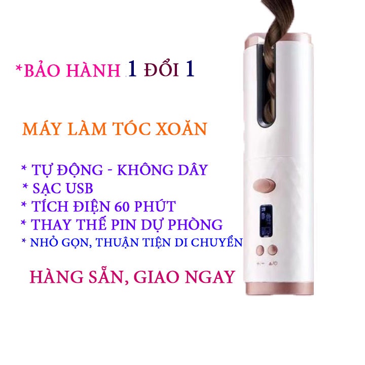 [BH 1 ĐỔI 1] Máy Uốn Tóc Xoăn Tự Động Không Dây- Tích Điện 60 Phút -Nhiều Mức Độ Xoăn- Nhiều Chế Độ Tùy Chỉnh