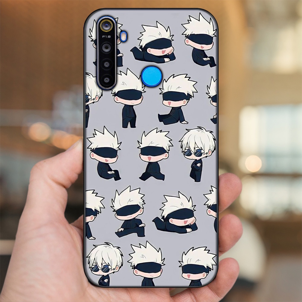 Ốp lưng Realme 5, 5 Pro viền đen in hình Satoru Jujutsu Kaisen