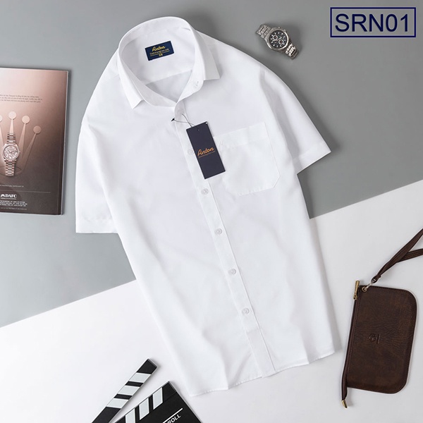 Áo Sơ Mi Nam Công Sở Trung Niên Anton Somianton Trắng Trơn Ngắn Tay Vải Nano - XSRN01