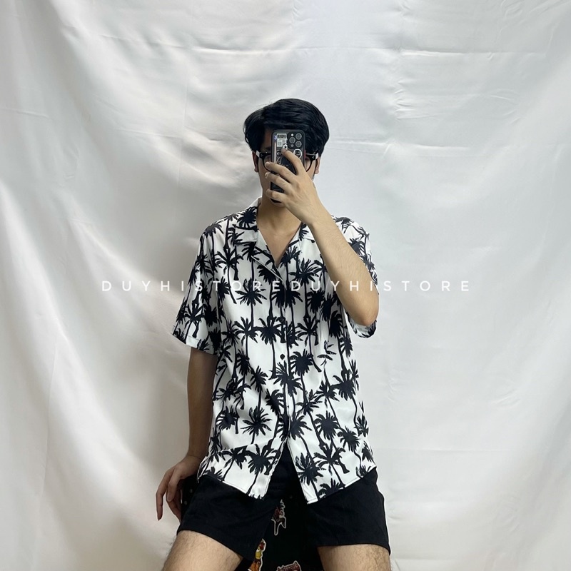 Áo sơ mi cộc tay Dừa Trắng / Áo sơ mi unisex nam nữ form rộng / Ảnh thật | BigBuy360 - bigbuy360.vn