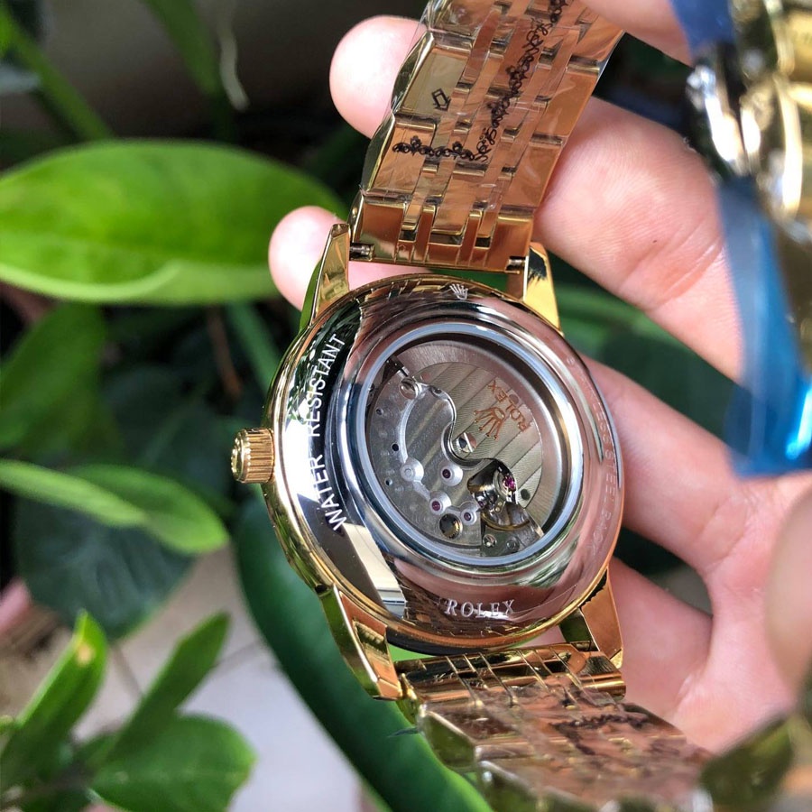 Đồng hồ Rolex nam máy cơ Nhật mạ vàng dây da kim loại Automatic size 40mm 41mm