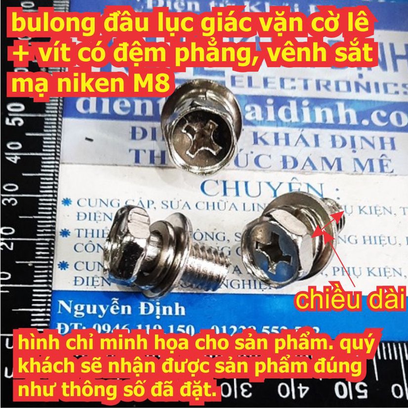 bulong bu lông đầu lục giác vặn cờ lê + vít có đệm phẳng, vênh sắt mạ niken M4 ~ M8 ( gói ) kde8133