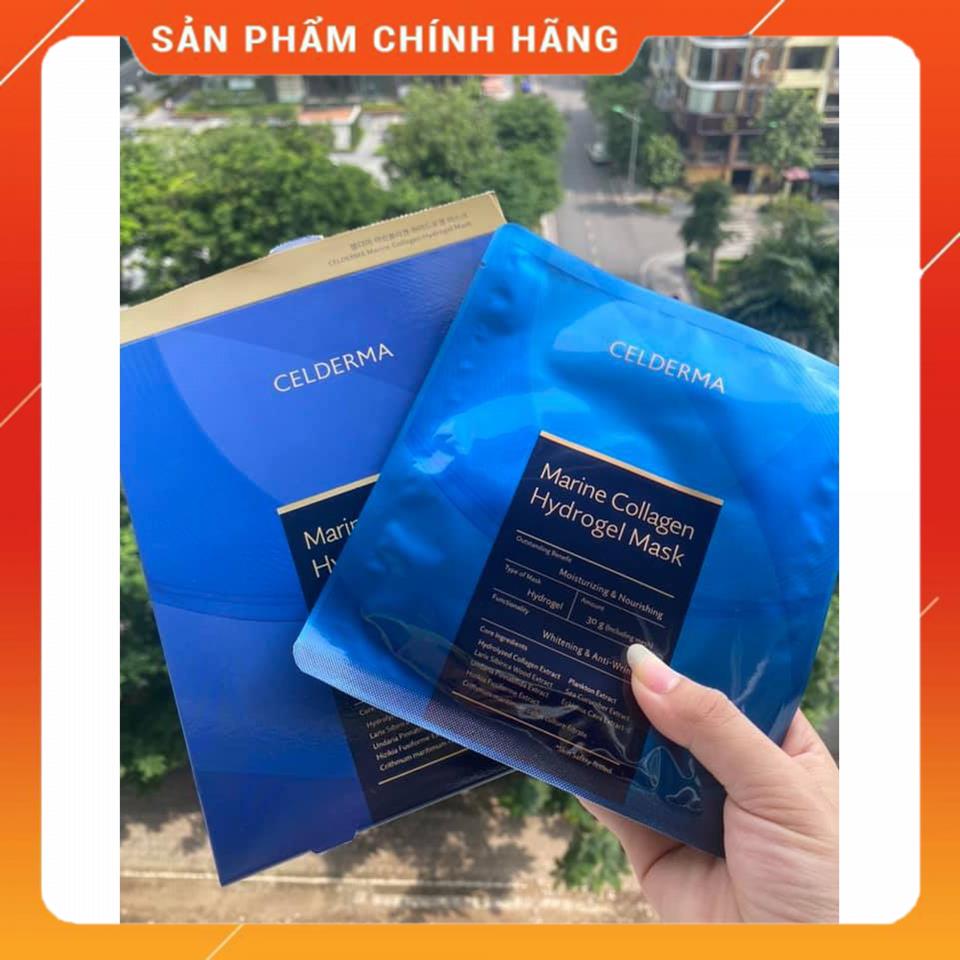 Mặt nạ celderma marine collagen hydrogen mask màu xanh thạch anh msp65684