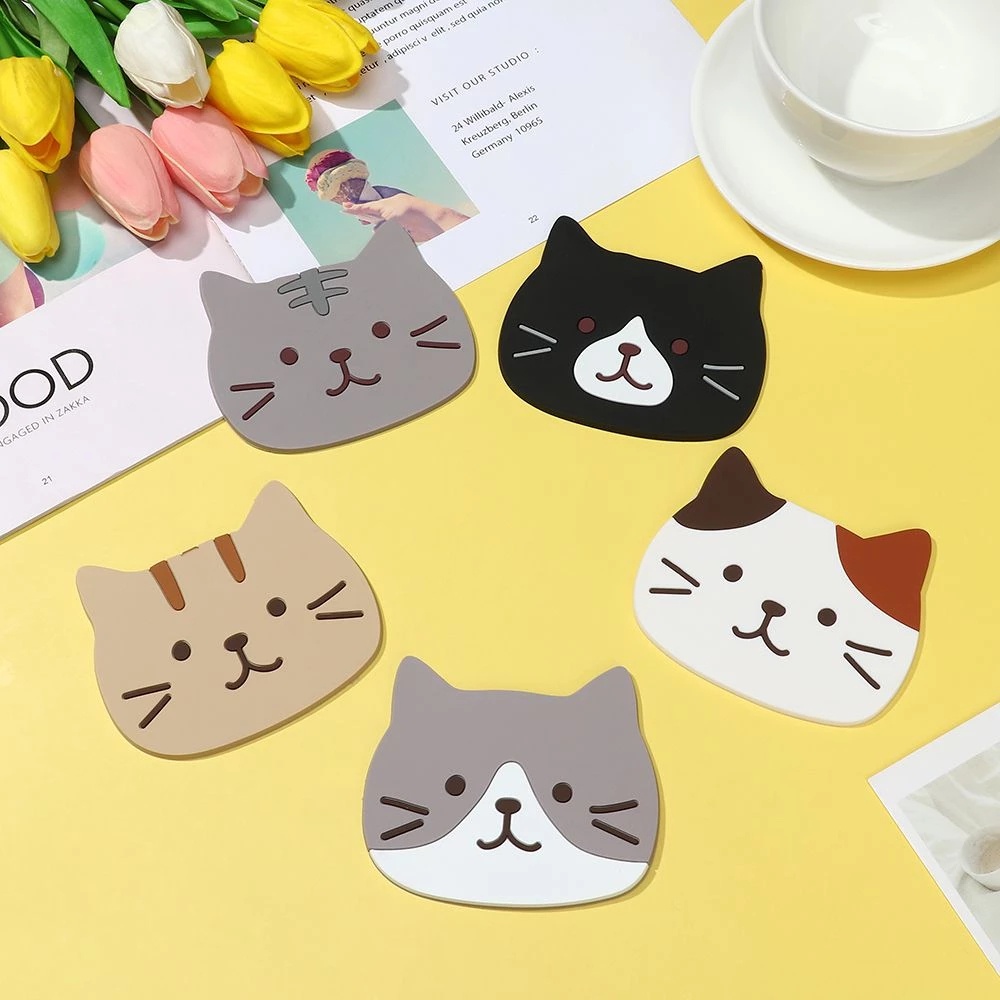 Tấm Lót Ly Bằng Silicon Cách Nhiệt Hình Mèo Hoạt Hình Dễ Thương
