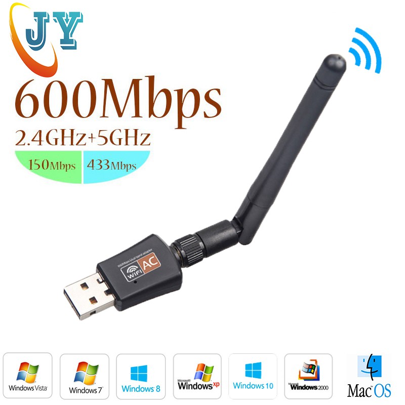 Bộ điều hợp WiFi USB không dây 600Mbps 5Ghz 2.4Ghz cho Bộ điều hợp ăng-ten không dây trên máy tính để bàn