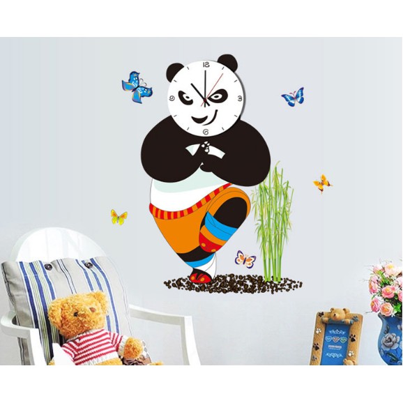 Decal Trang Trí Tường Kèm Đồng Hồ Dán Tường Gấu Trúc Kungfu ( Cao Cấp )